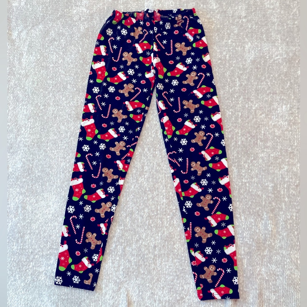 Poof Leggings S/M Christmas Holiday Cozy Candy Cane Gingerbread Stocking
